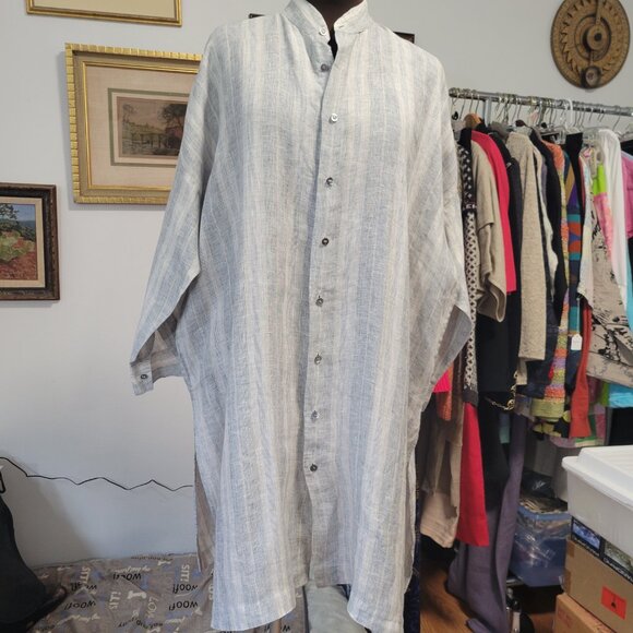 Eskandar European Designer Tunic Dress in 100% Linen Striped - Picture 7 of 16